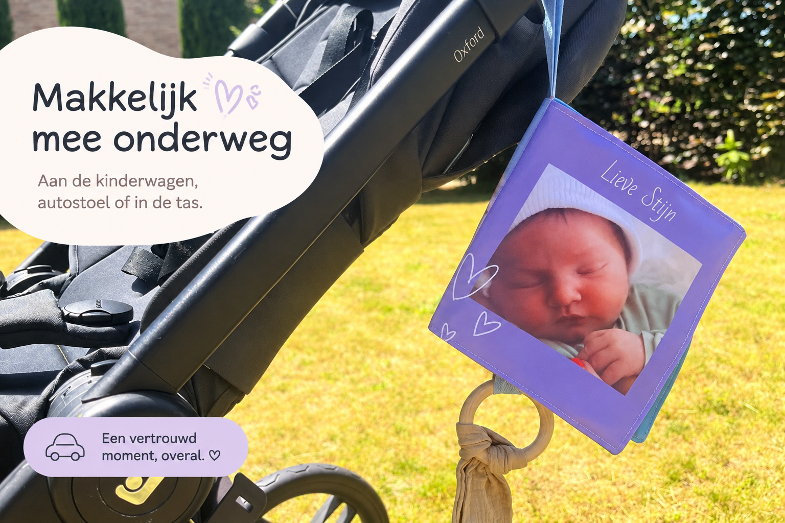 gepersonaliseerd-knisperboekje-aan-kinderwagen