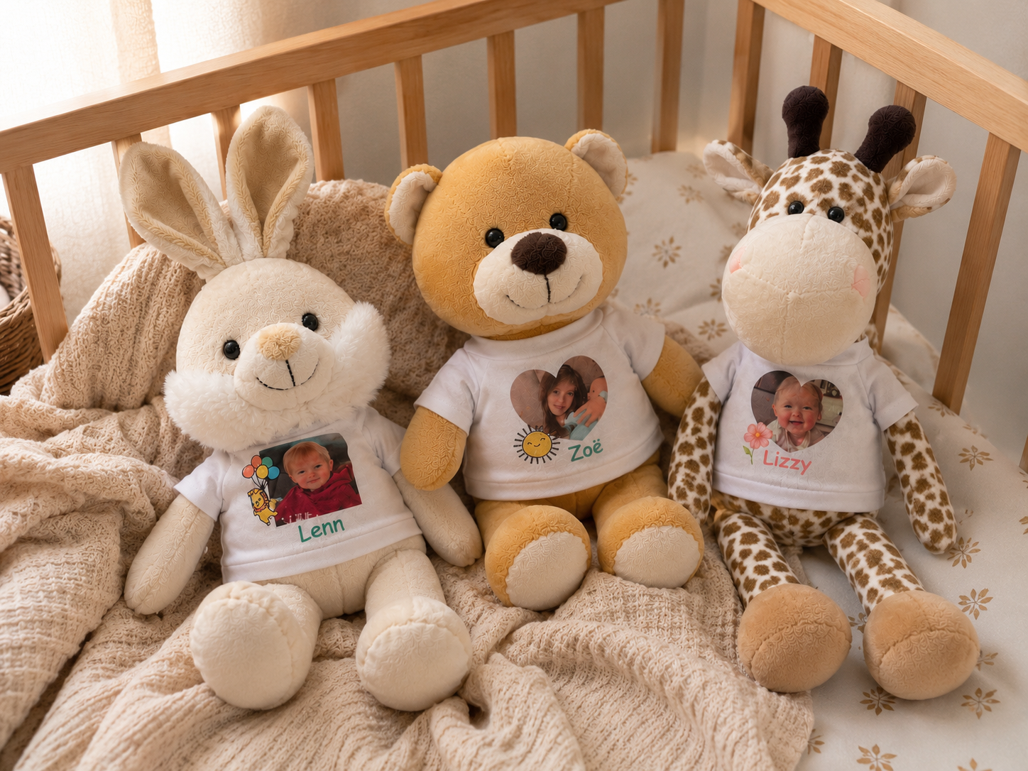 knuffel met gepersonaliseerde foto en tekst